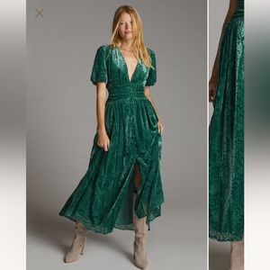 Anthropologie Puff Sleeved Velvet Maxi Dress